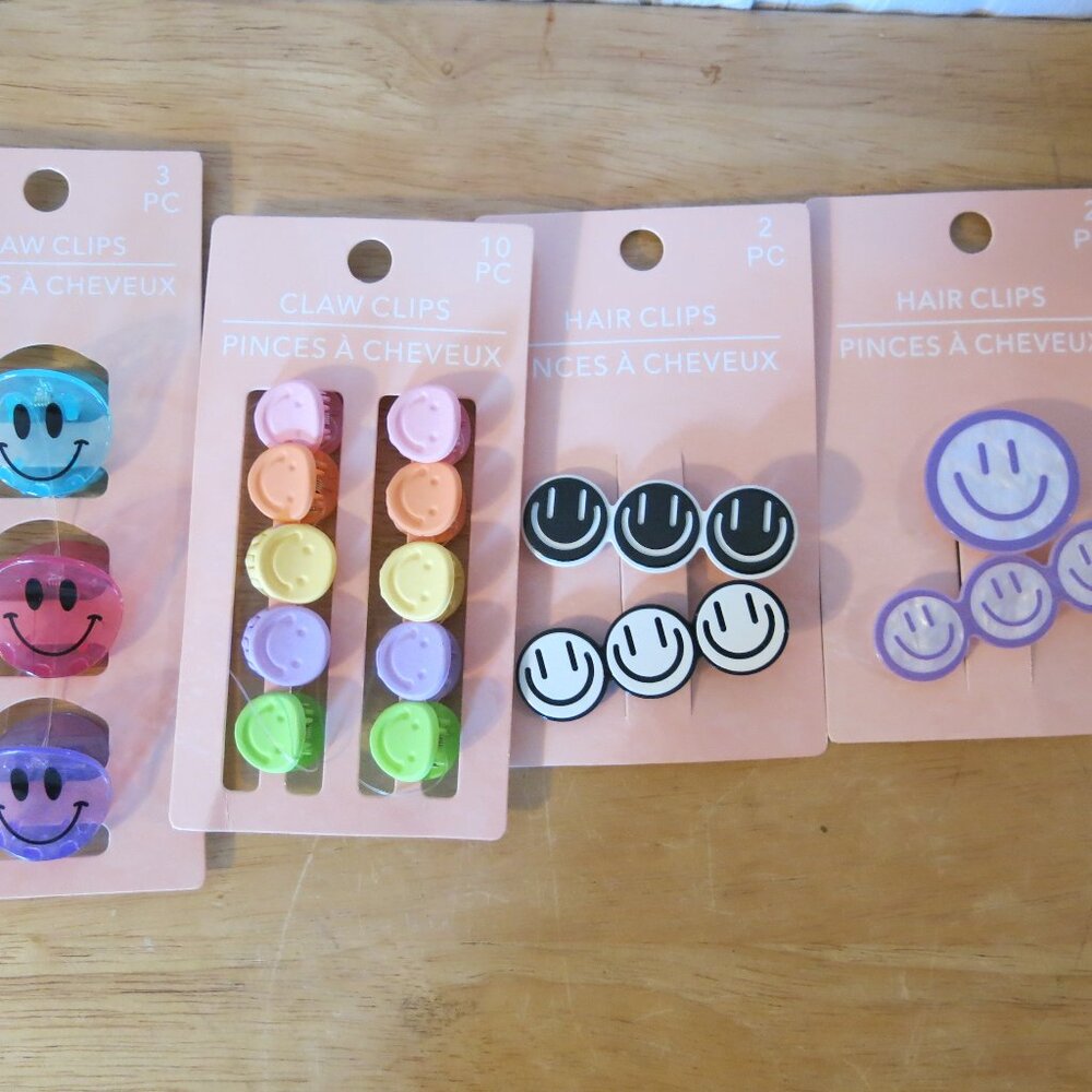 Smiley Face Hair Claw Clip Bundle